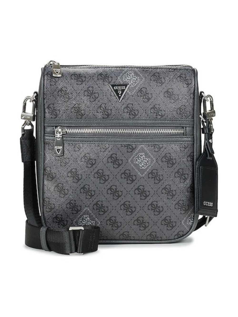 New GUESS Gray Monogram Messenger Bag with Silver Hardware